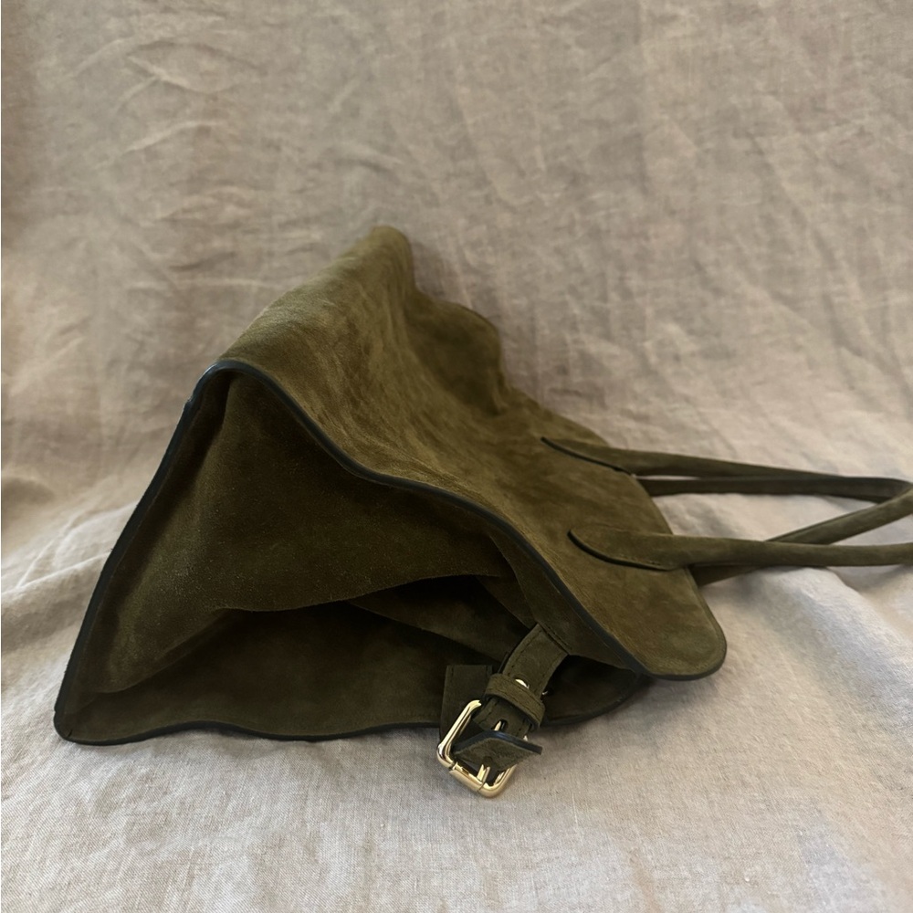 Italian Olive Green Suede Tote Bag | made in Italy - Picture 3 of 6